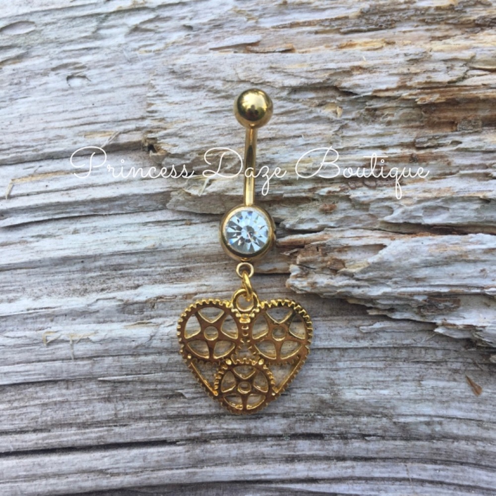 Gold Gears Heart Belly‎ Button Navel Ring